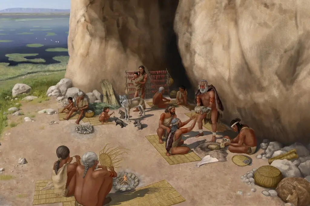 Reconstrucción artística de un yacimiento de Turquía de hace 15.800 años, basada en pruebas de excavaciones arqueológicas realizadas por investigadores de la Universidad de Liverpool.Credit...Kathryn Killackey