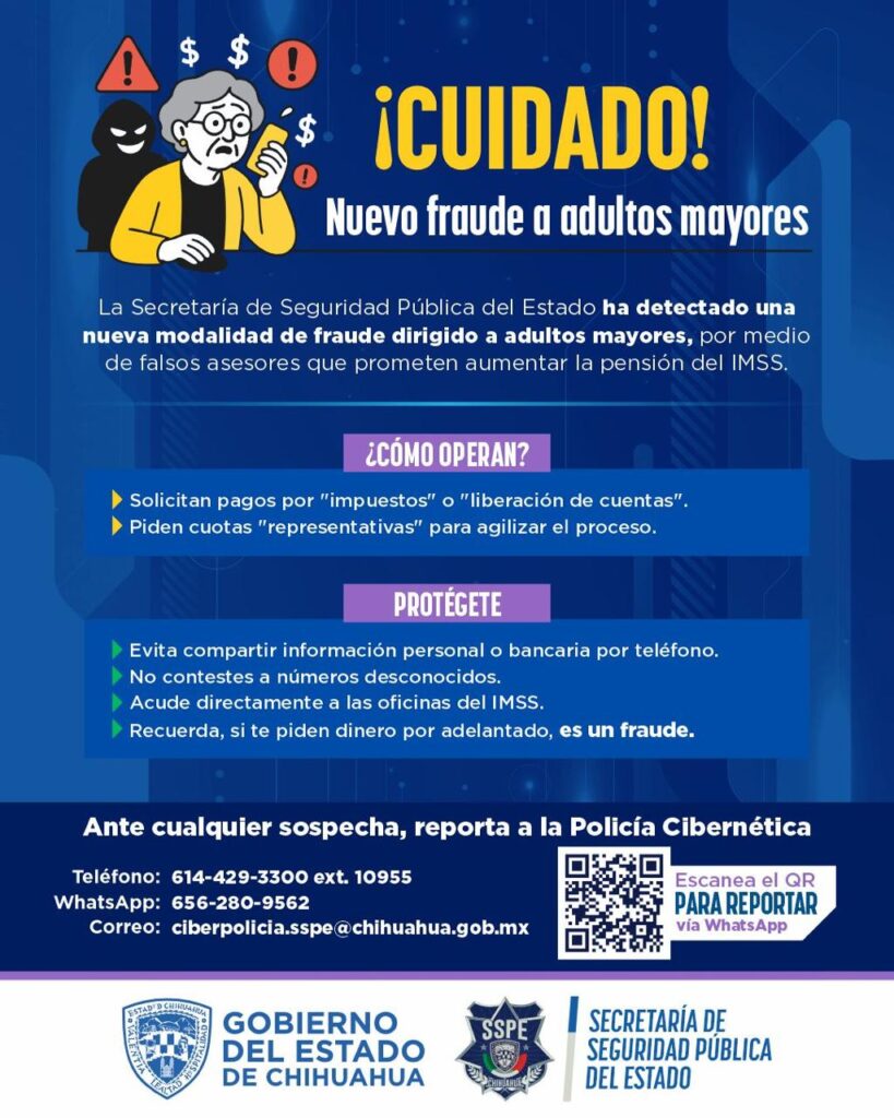 DETECTA SSPE NUEVO FRAUDE DIRIGIDO A ADULTOS MAYORES CON FALSAS GESTIONES DE PENSIÓN DEL IMSS