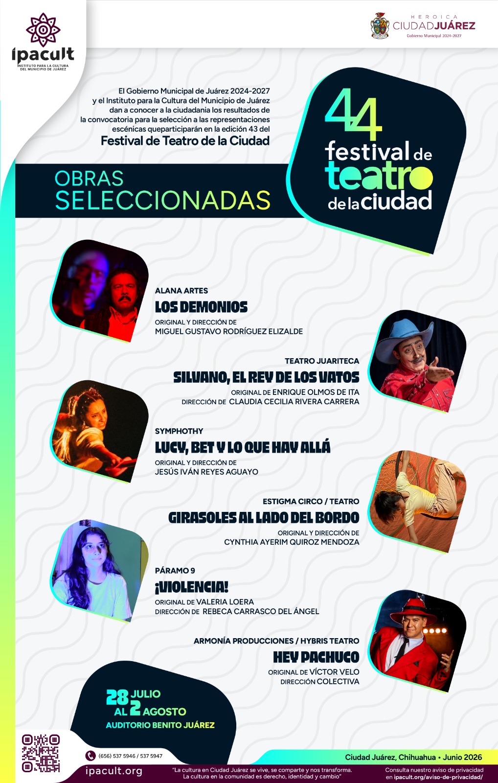 IPACULT anuncia las obras seleccionadas para la edición 44 del Festival de Teatro de la Ciudad